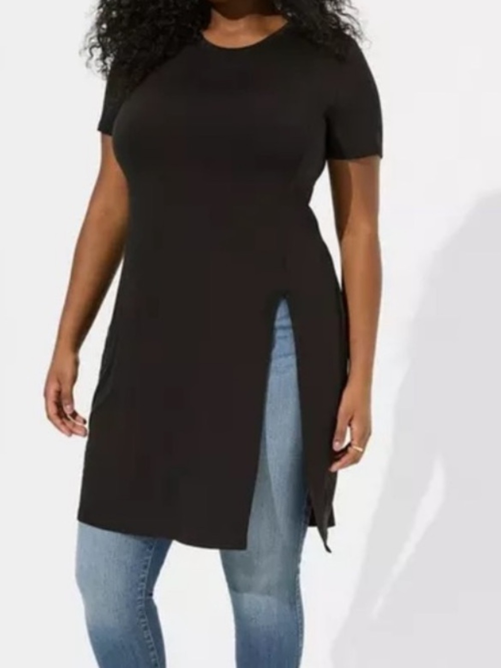 Torrid Super Soft Crew Neck Split Front Tunic - Black